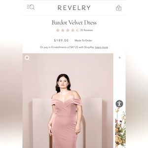 Revelry Bardot Velvet bridesmaid dress - like new!